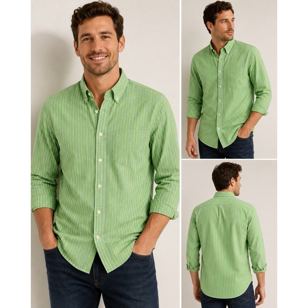 J.Crew Men’s L Spring Green Stripe Button Up Shirt Long Sleeve Preppy Ivy casual